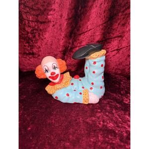 Vintage Home Decor - Clown Art - Whimsical Ceramic Figure - Clown with Legs Up